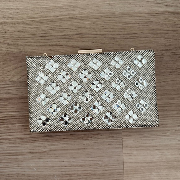 Handbags - Silver clutch with gold chain